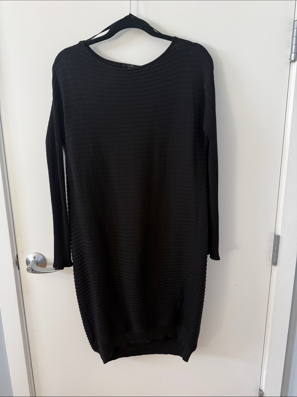 COS Black Ribbed Long-Sleeve Knit Dress